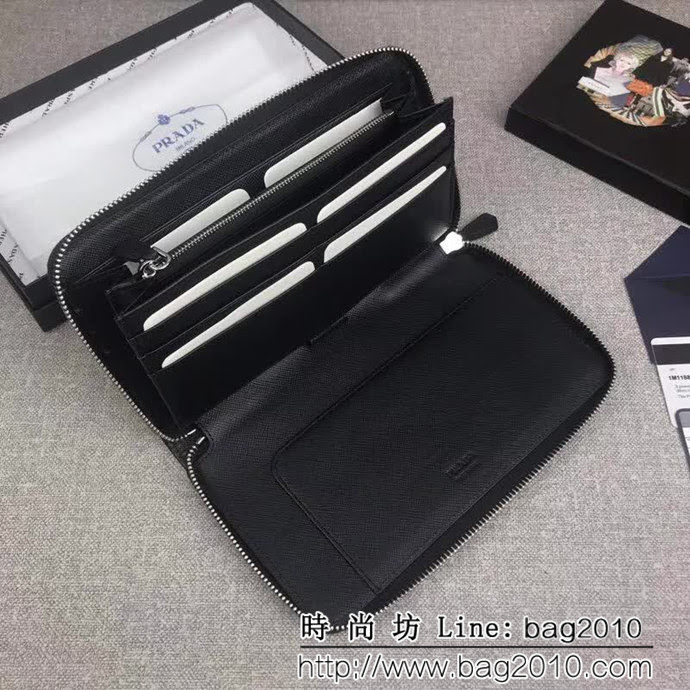 PRADA普拉達 經典款 十字紋牛皮 大號單拉鏈錢包 1M1188 DD1837
